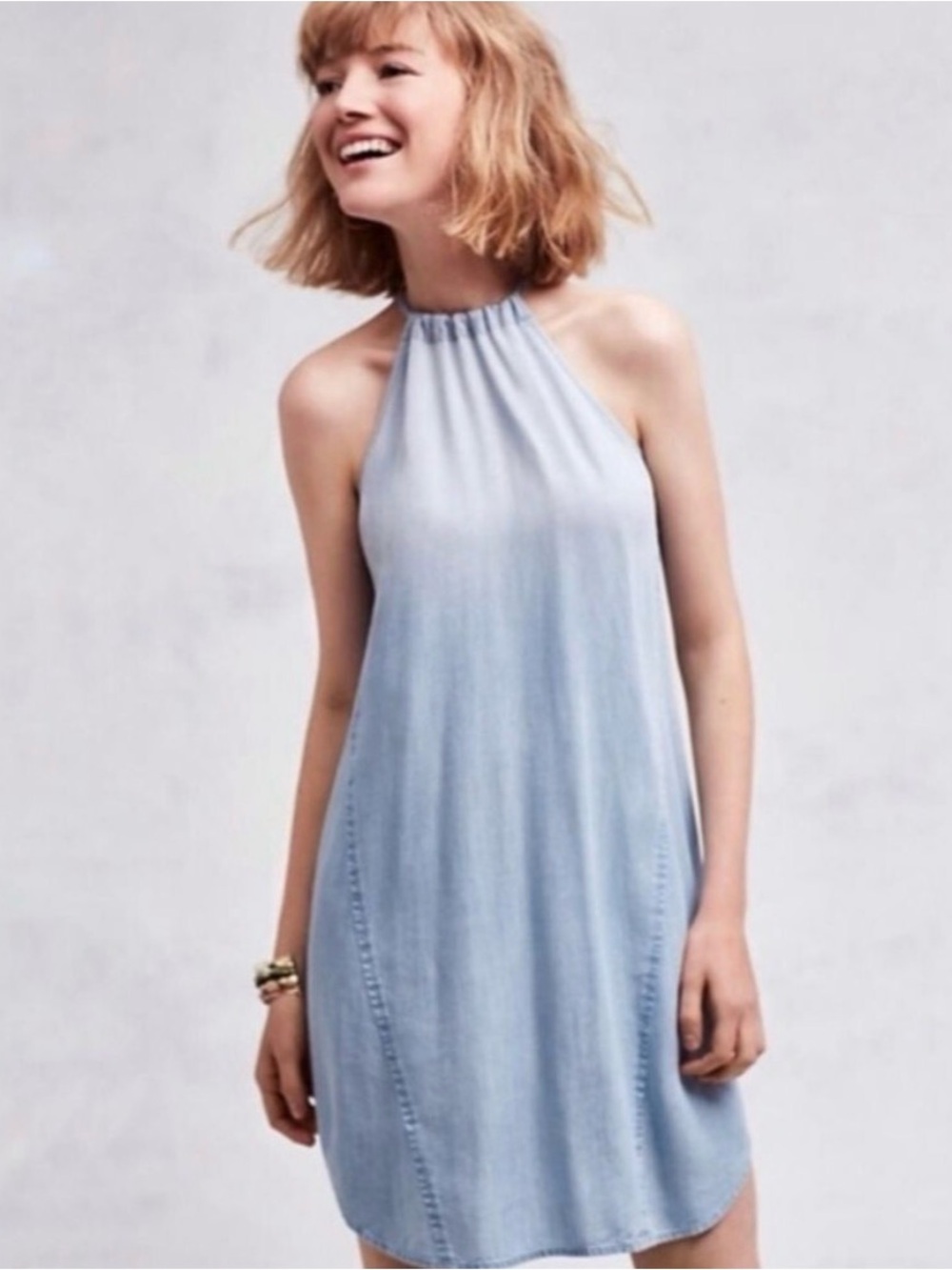 Anthropologie Chambray Halter Swing Dress. Size S